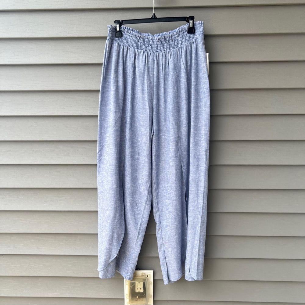 Land N Sea Wide Leg Linen Blend Pants Women's XL Overlap Leg Lagenlook Boho